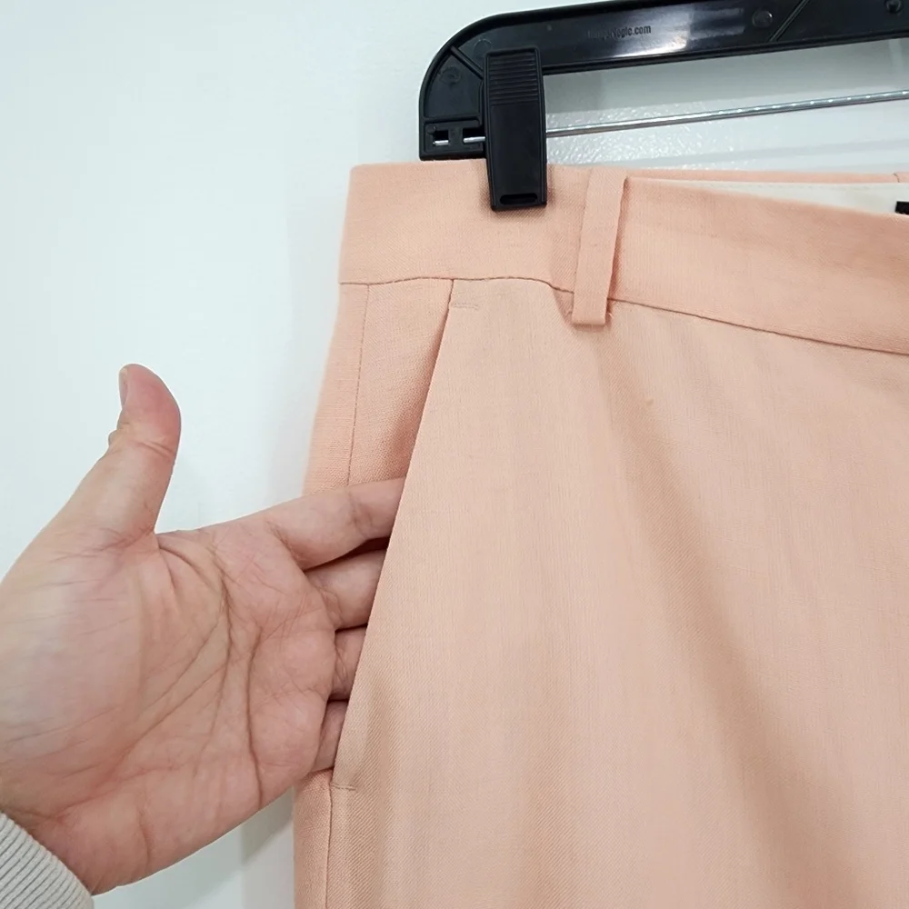 Zara Women's Peach Salmon Linen Blend Straight Leg Pants Sz L